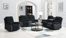 Load image into Gallery viewer, Black Corduroy Motion Sofa W/Drop Down Table
