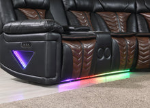 Load image into Gallery viewer, Black/Brown Power 3 Pc Sectional W/Bluetooth Speaker, And Wireless Charger, Multi Color Led
