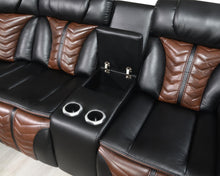 Load image into Gallery viewer, Black/Brown Power 3 Pc Sectional W/Bluetooth Speaker, And Wireless Charger, Multi Color Led

