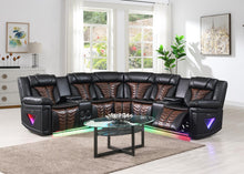 Load image into Gallery viewer, Black/Brown Power 3 Pc Sectional W/Bluetooth Speaker, And Wireless Charger, Multi Color Led
