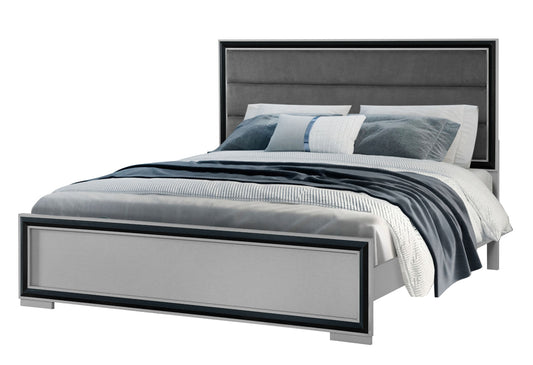 Amelia - King Bed With LED - Gray / Black