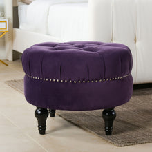 Load image into Gallery viewer, Dawn - Tufted Round Ottoman Nailhead Accents - Purple
