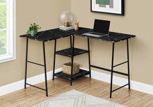 Load image into Gallery viewer, Computer Desk, Home Office, Corner, Storage Shelves, L Shape, Work, Laptop, Marble Look Laminate, Contemporary, Modern
