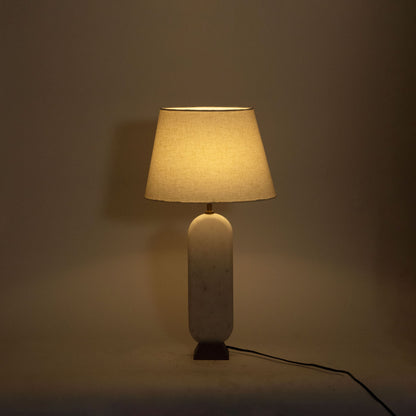Solis - Genuine Marble And Mango Wood Base With Linen Textured Fabric Shade Table Lamp
