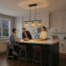 Load image into Gallery viewer, Elysian - 3 Lights Island With Natural Shade Farmhouse Chain Ceiling Lamp - Black / Rattan
