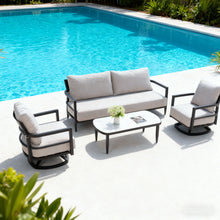 Load image into Gallery viewer, Outdoor Conversation Set With Chairs, Bench Sofa, Tables, Sunbrella Cushions
