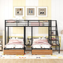 Load image into Gallery viewer, Full Over Twin-Twin Triple Bunk Bed With Drawers And Staircase - Black
