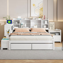 Load image into Gallery viewer, Platform Bed With Multi Functional Storage Space, Nightstand, 2 Drawers, USB Ports And Desk
