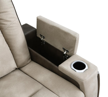 U78 - Power Reclining Loveseat With Power Headrest, Storage Arms / USB And Wireless Charger Chair - Sand / Brown