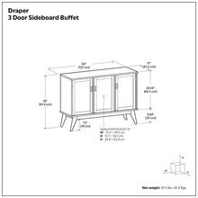 Load image into Gallery viewer, Draper - 3 Door Sideboard Buffet - Brown
