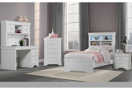 Pompei - 4 Piece Twin Bedroom Set (Bookcase Twin Bed, Dresser, Mirror And Nightstand) - White