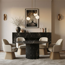 Load image into Gallery viewer, Marlowe - Linen Textured Fabric Upholstered Swivel Dining Arm Chair - Stained Natural
