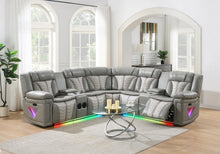 Load image into Gallery viewer, U55 - 3 Piece Power Sectional With Bluetooth Speaker, And Wireless Charger, Multi Color LED - Gray / Beige
