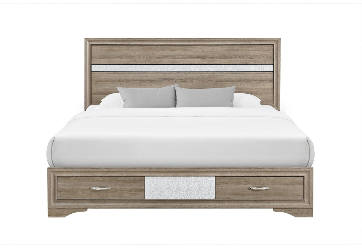 Seville - 5 Piece Full Bedroom Set (Bed, Dresser & Mirror, Nightstand, Chest) - Brown / Natural