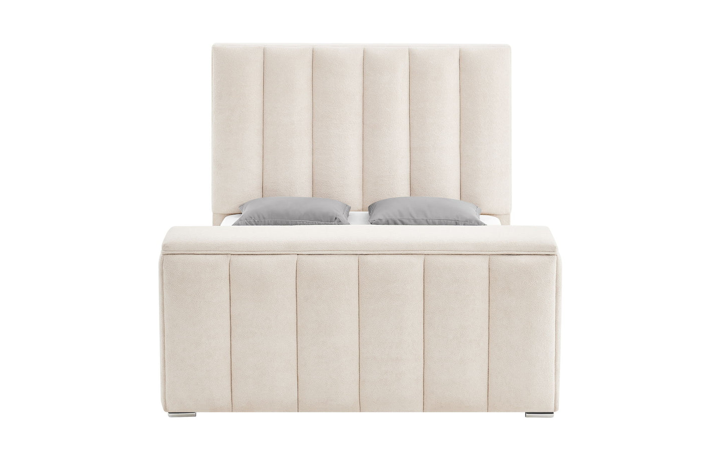Serenity - King Bed Footboard With TV Lift And Fireplace - Cream / Beige