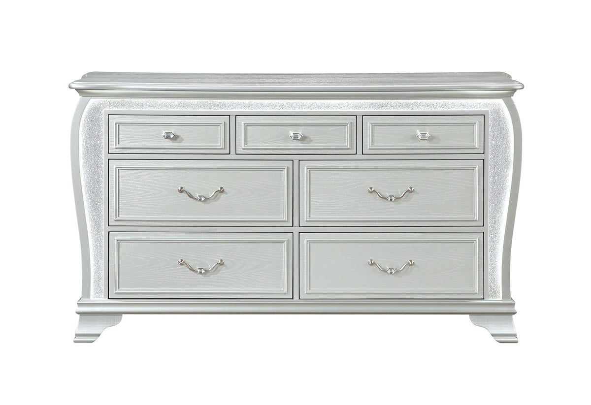 Aria - 5 Piece Queen Bedroom Set (Bed, Dresser & Mirror, Nightstand, Chest) - Silver