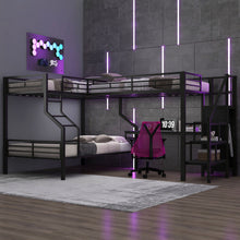 Load image into Gallery viewer, Twin Over Full L Shaped Bunk &amp; Loft Bed With Built-In Wardrobe, Desk, And USB Ports - Black
