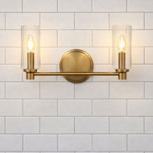 Load image into Gallery viewer, Regal - Double Light Vanity With Clear Ribbed Satin - Antique Brass / Clear
