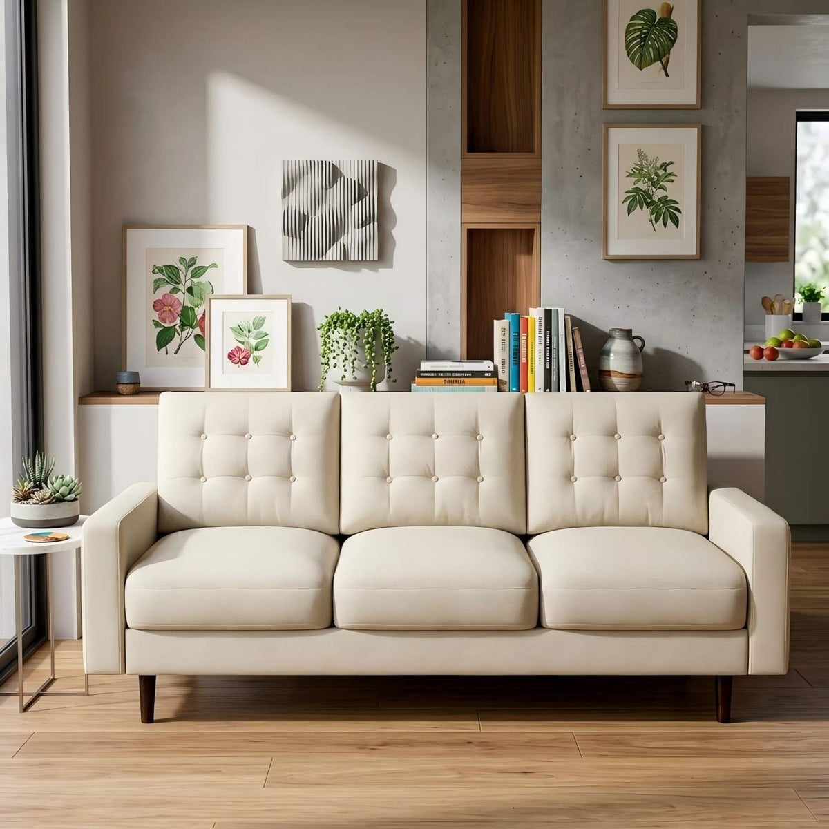 3 Seat Sofa Couch With Tufted Back Upholstered Couch For Living Room