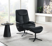 Load image into Gallery viewer, Labotina - Top Grain Leather Accent Chair With Swivel &amp; Ottoman - Black
