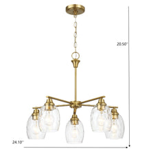 Load image into Gallery viewer, 5 Lights Linear Arms With Chain Chandelier - Clear / Gold
