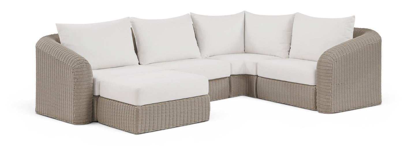 Seacrest - Olefin Water Resistant Fabric And Wicker 5 Piece Outdoor Patio Modular Sectional
