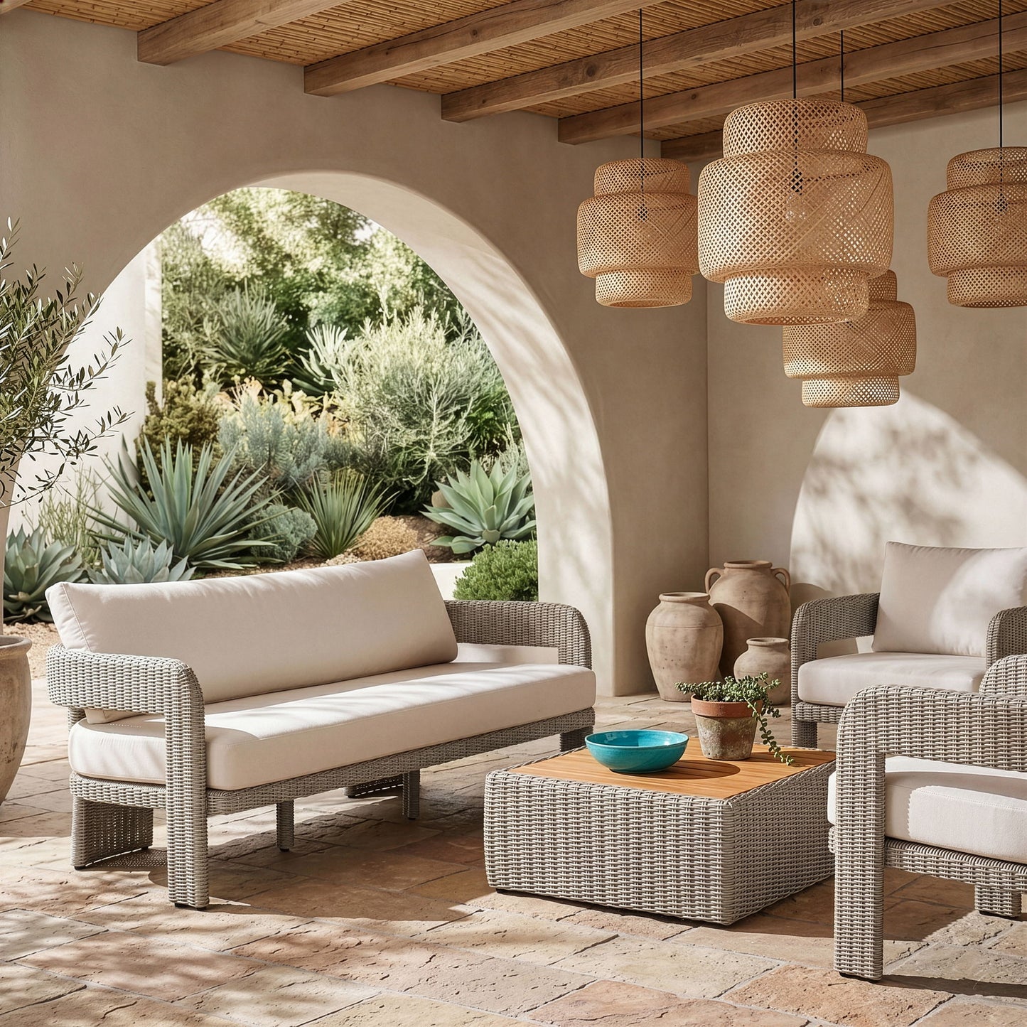 Sandbay - Olefin Water Resistant Fabric And Wicker Outdoor Patio Sofa