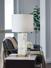 Load image into Gallery viewer, Linderfield - Alabaster Table Lamp - White / Gold Finish

