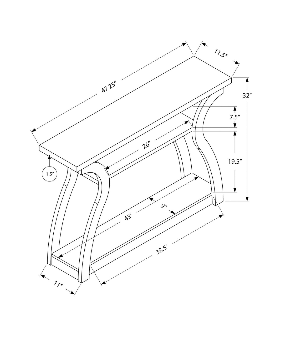 Accent Console Table For Entryway, Unique Curved Design