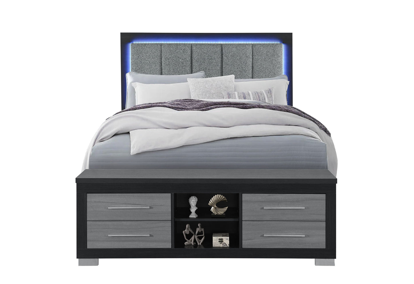 Emma - Queen Bed Headboard With LED And USB - Gray / Black