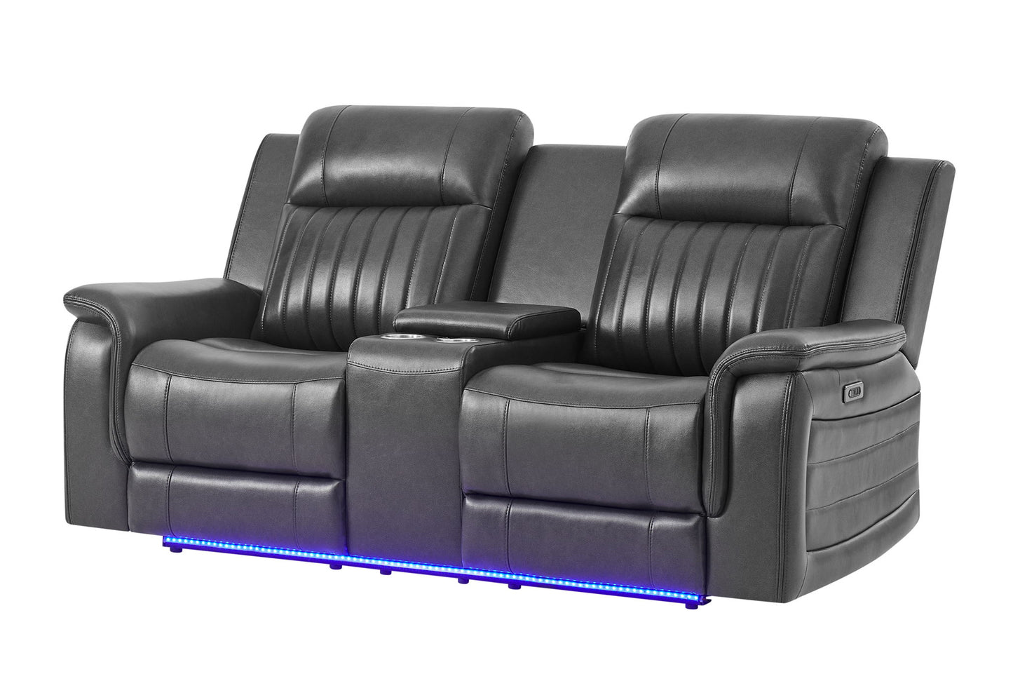 U8879 - 2 Piece Living Room Set (Power Reclining Sofa With LED And Global Surround System And Power Console Reclining Loveseat) - Charcoal