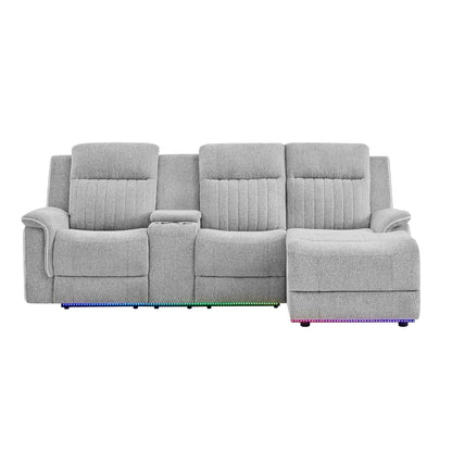 Ian - Power Reclining Chaise With LED Lighting, Pushback Design - Gray