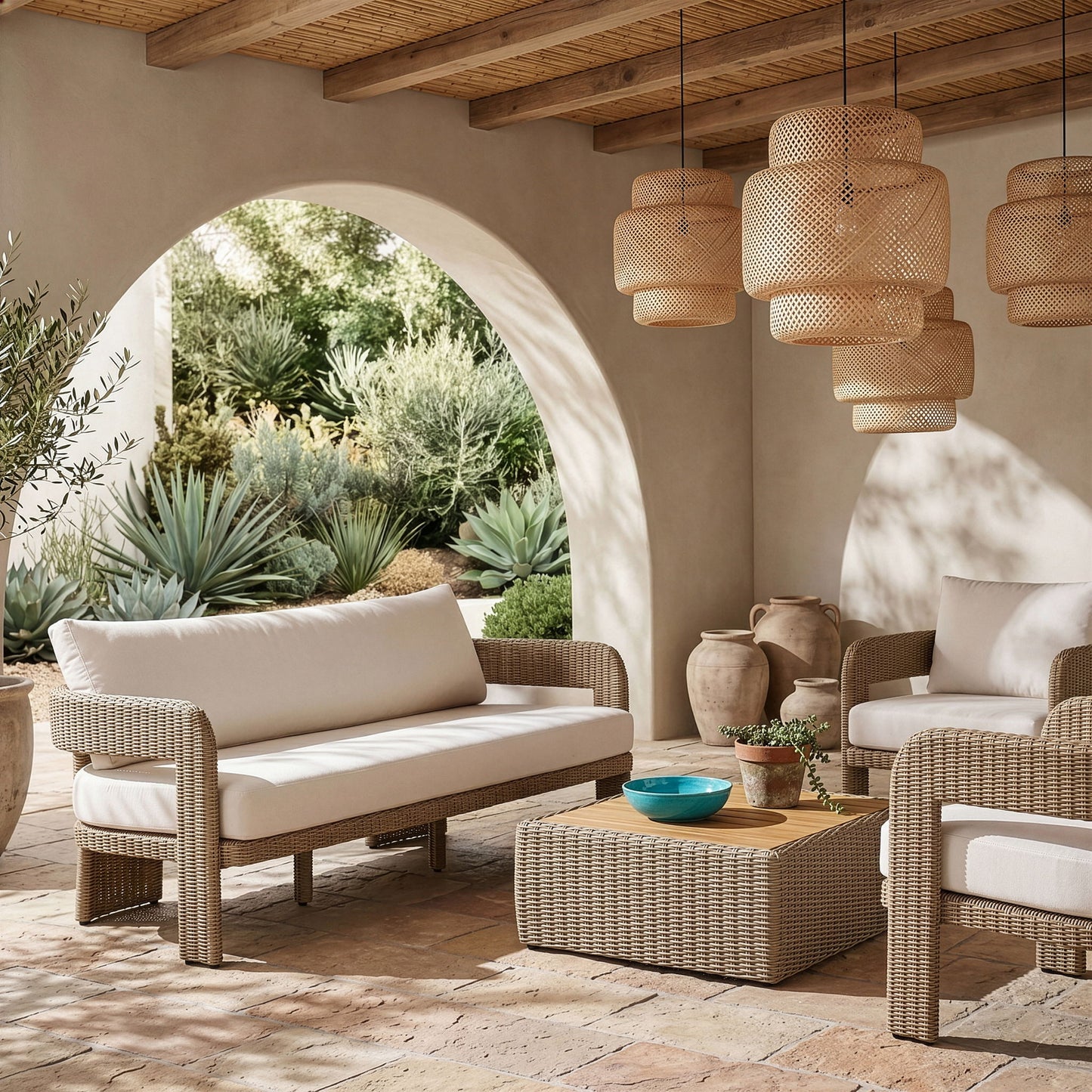 Sandbay - Olefin Water Resistant Fabric And Wicker Outdoor Patio Sofa