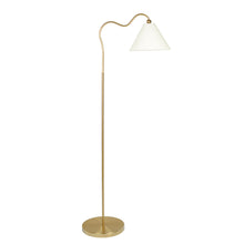 Load image into Gallery viewer, Majestic - Ring Base Curved Floor Lamp With Triangle Drum Shade - Gold / White
