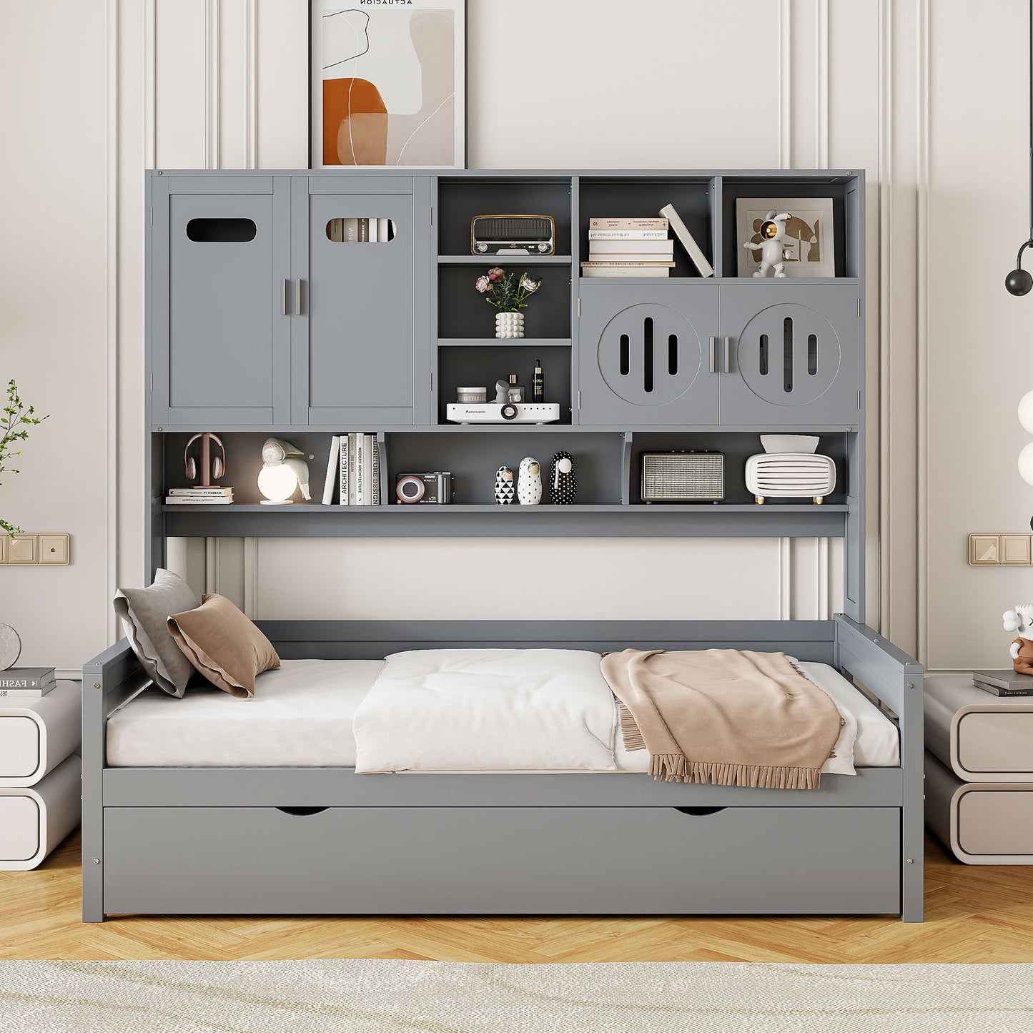 Daybed & All-In-One Cabinet And Shelf