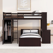 Load image into Gallery viewer, Loft Bed With A Stand Alone Bed, Shelves, Desk, And Wardrobe
