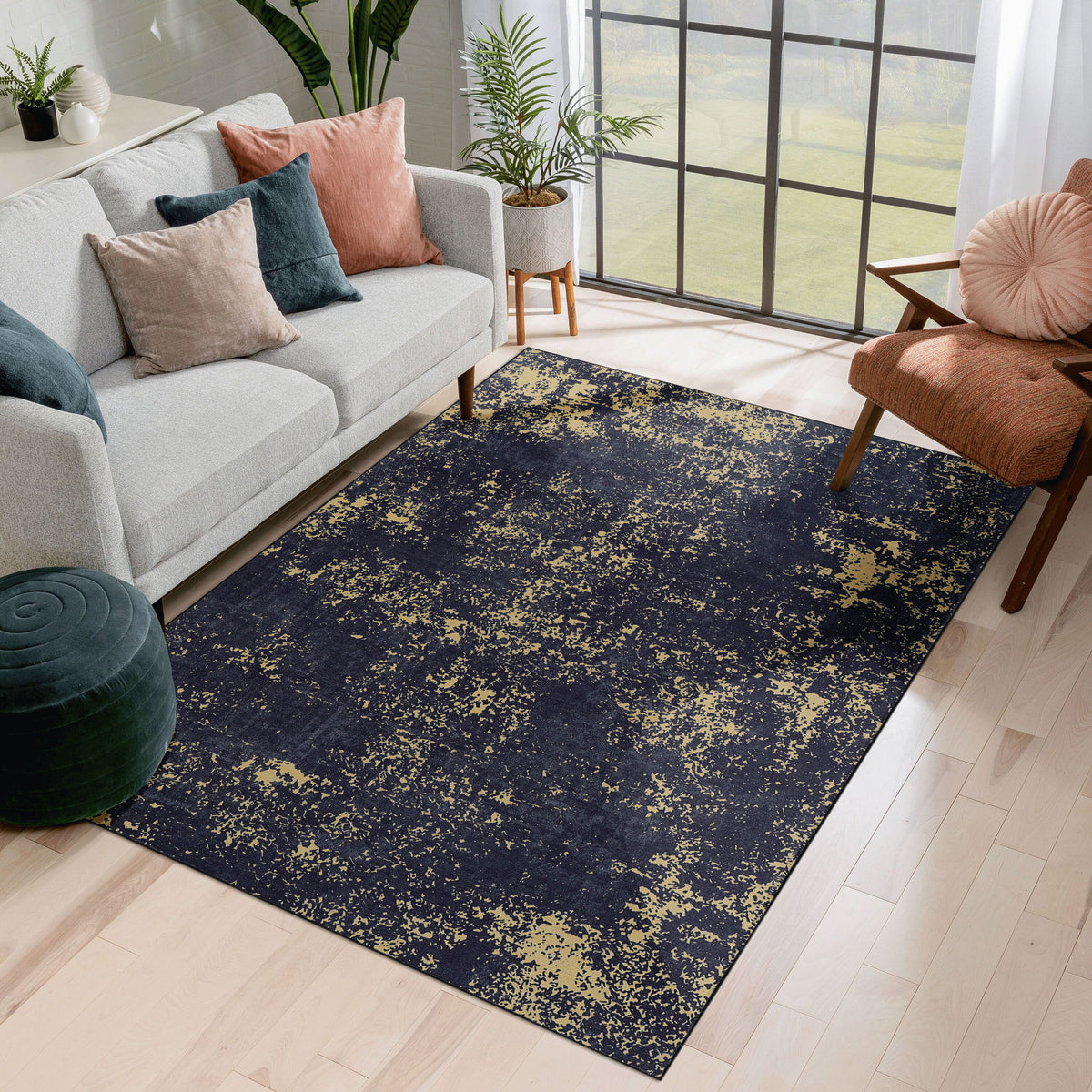 Maval - 8' X 10' Washable Area Rug - Black / Gold - Ego Home Furniture