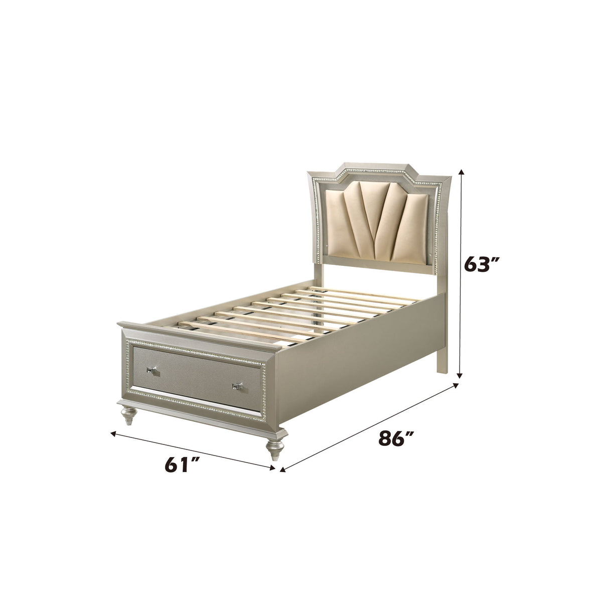 Kaitlyn - Full Bed With LED & Storage - Champagne - Ego Home Furniture