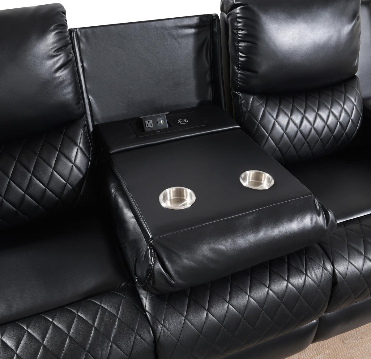 U126 - LED Motion Sofa With Dropdown Table - Black