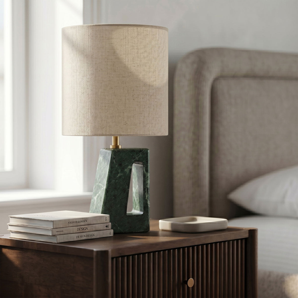 Vellum - Genuine Marble Base And Linen Textured Fabric Shade Table Lamp