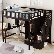 Load image into Gallery viewer, Loft Bed With Bookshelf, Drawers, Desk, And Wardrobe
