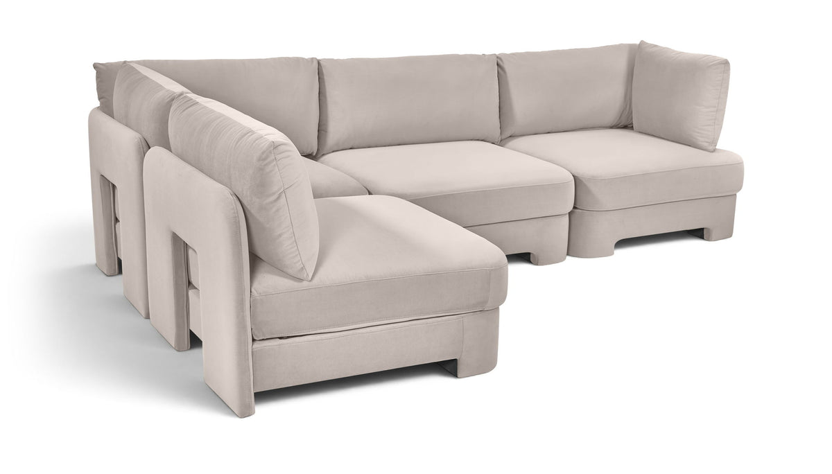 Hammond - Velvet Performance Fabric Upholstered 4 Piece Armless Sectional