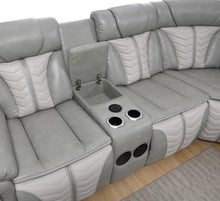 Load image into Gallery viewer, U55 - 3 Piece Power Sectional With Bluetooth Speaker, And Wireless Charger, Multi Color LED - Gray / Beige
