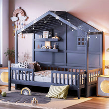 Load image into Gallery viewer, House Bed With Shelves, Window And Sparkling Light Strip On The Roof

