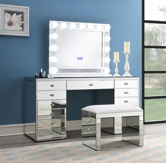G-317 - Glamour Vanity + Stool (No Mirror) - Pearl Silver