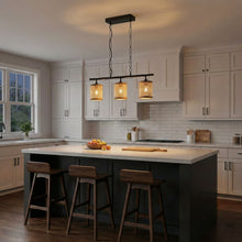 Load image into Gallery viewer, Elysian - 3 Lights Island With Natural Shade Farmhouse Chain Ceiling Lamp - Black / Rattan
