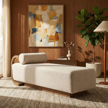 Load image into Gallery viewer, Zephyr - Linen Textured Fabric Upholstered Chaise - Painted Brown Walnut Base

