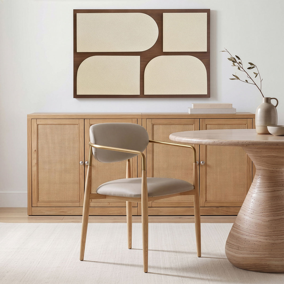 Ronda - Vegan Leather Upholstered Dining Arm Chair - Natural Legs