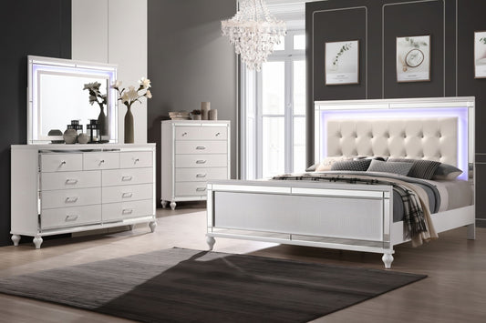 Valentino - Queen 4 Piece Bedroom Set(Bed, Dresser, Mirror, Chest) - White