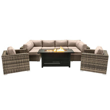 Load image into Gallery viewer, 9 Piece Outdoor Sectional Set With Fire Pit Table And Cushions - Beige
